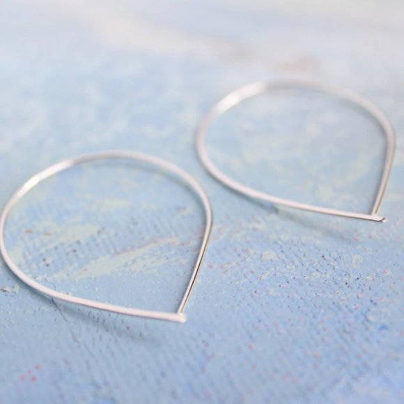 Boho Wishbone Inspired Silver Threader Earrings Open Hoop Earrings - Picture 3 of 3